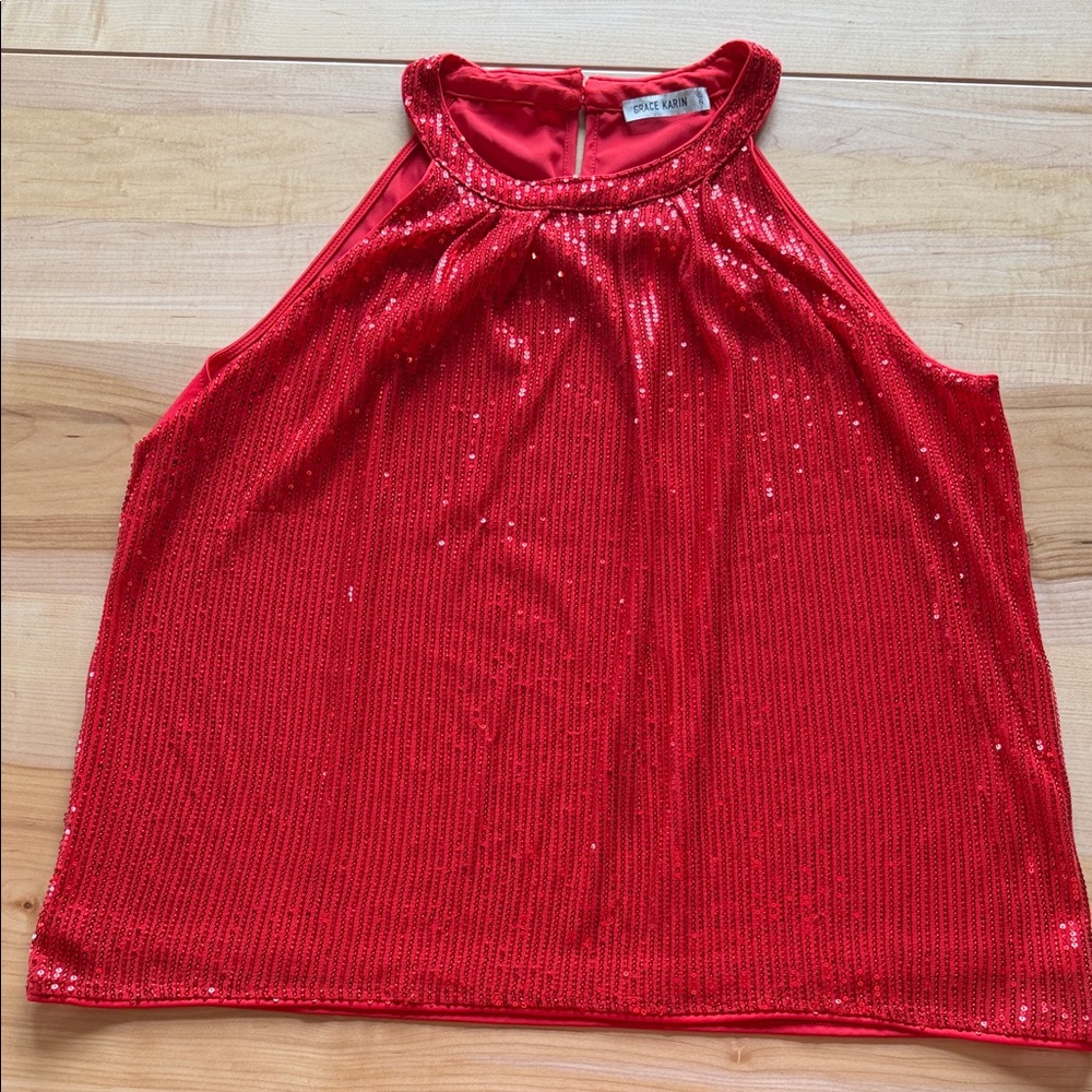 Red Sequin Halter Tank